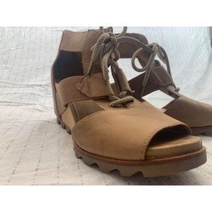 SOREL Joanie Size 9 Tan Leather Wedges Lace-Up Women’s Sandals FABULOUS!! VGUC